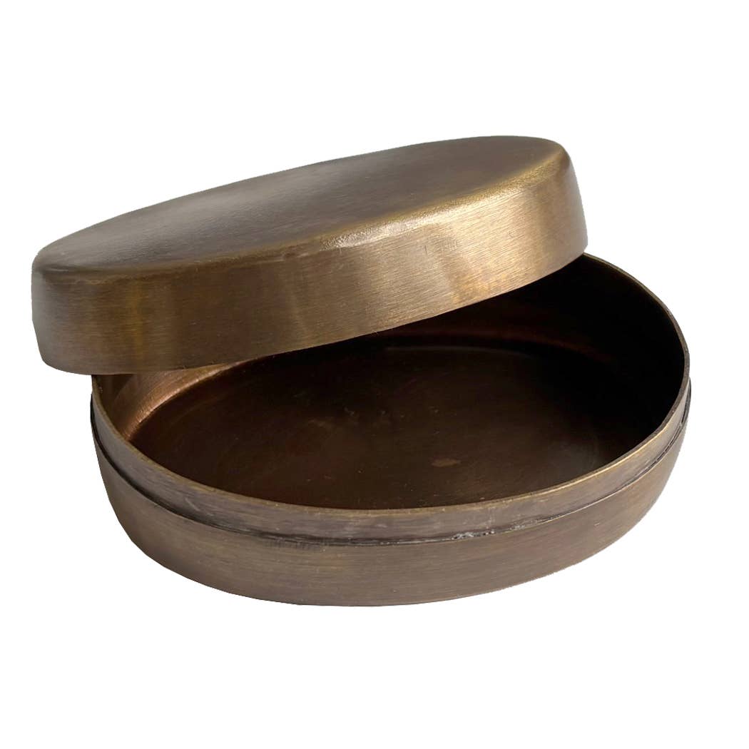 Oval Antiqued Brass Jewelry Pill Tobacco Storage Box