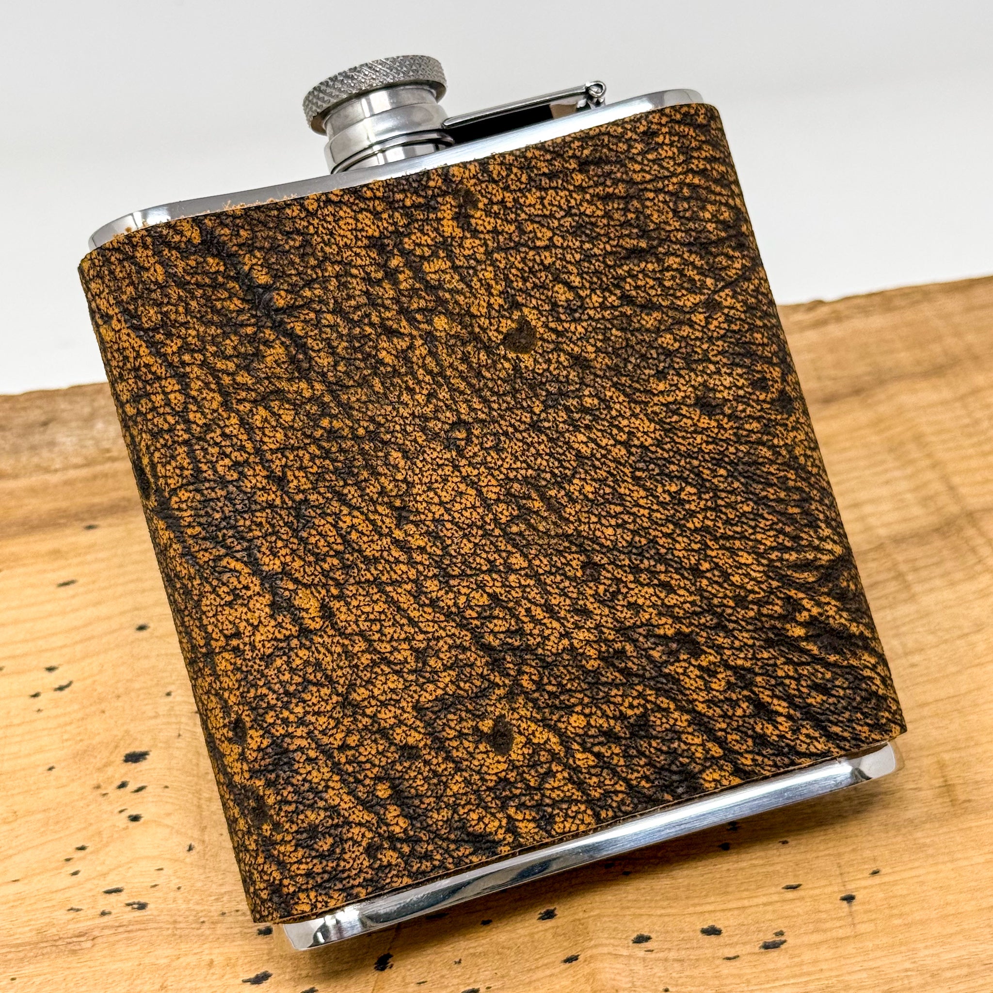 Stainless Steel Flask w/ Wildebeest Hide Wrap