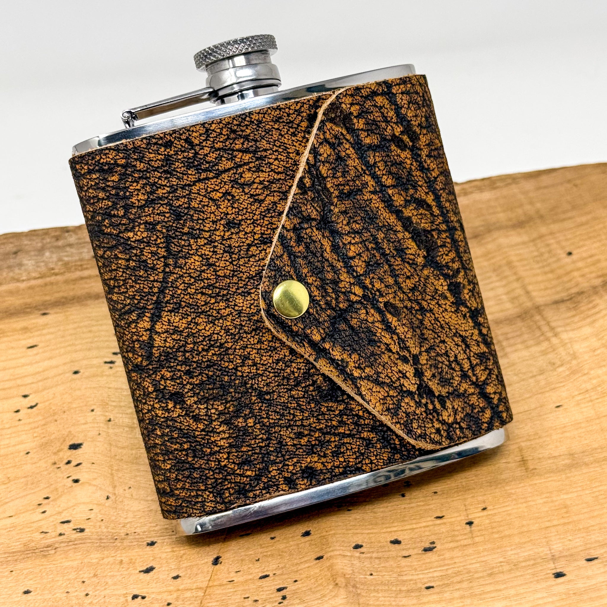Stainless Steel Flask w/ Wildebeest Hide Wrap