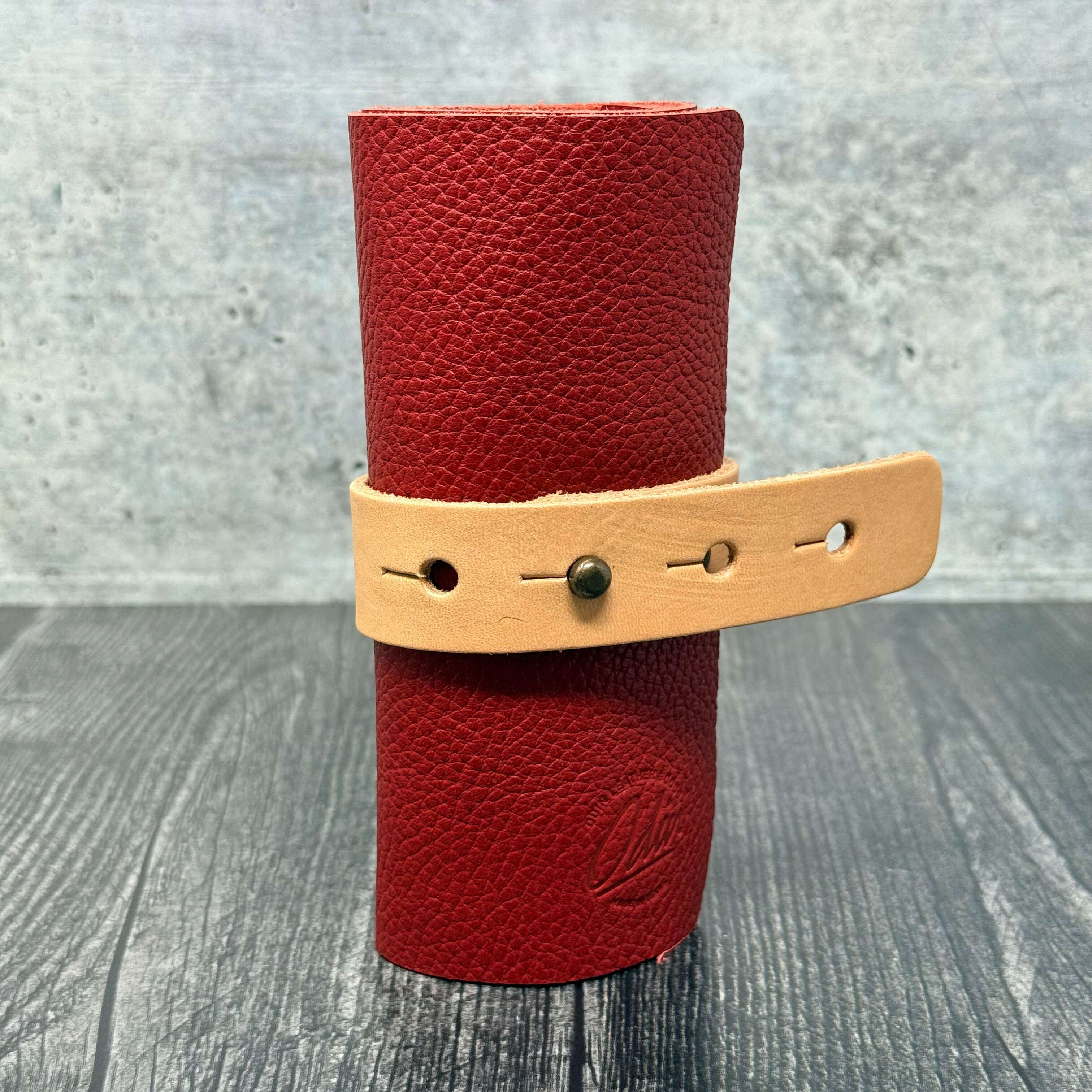 Charging Cable Tool Roll / Red Pebble: Lifestyle. Odin Leather Goods available at Odin Leather Goods