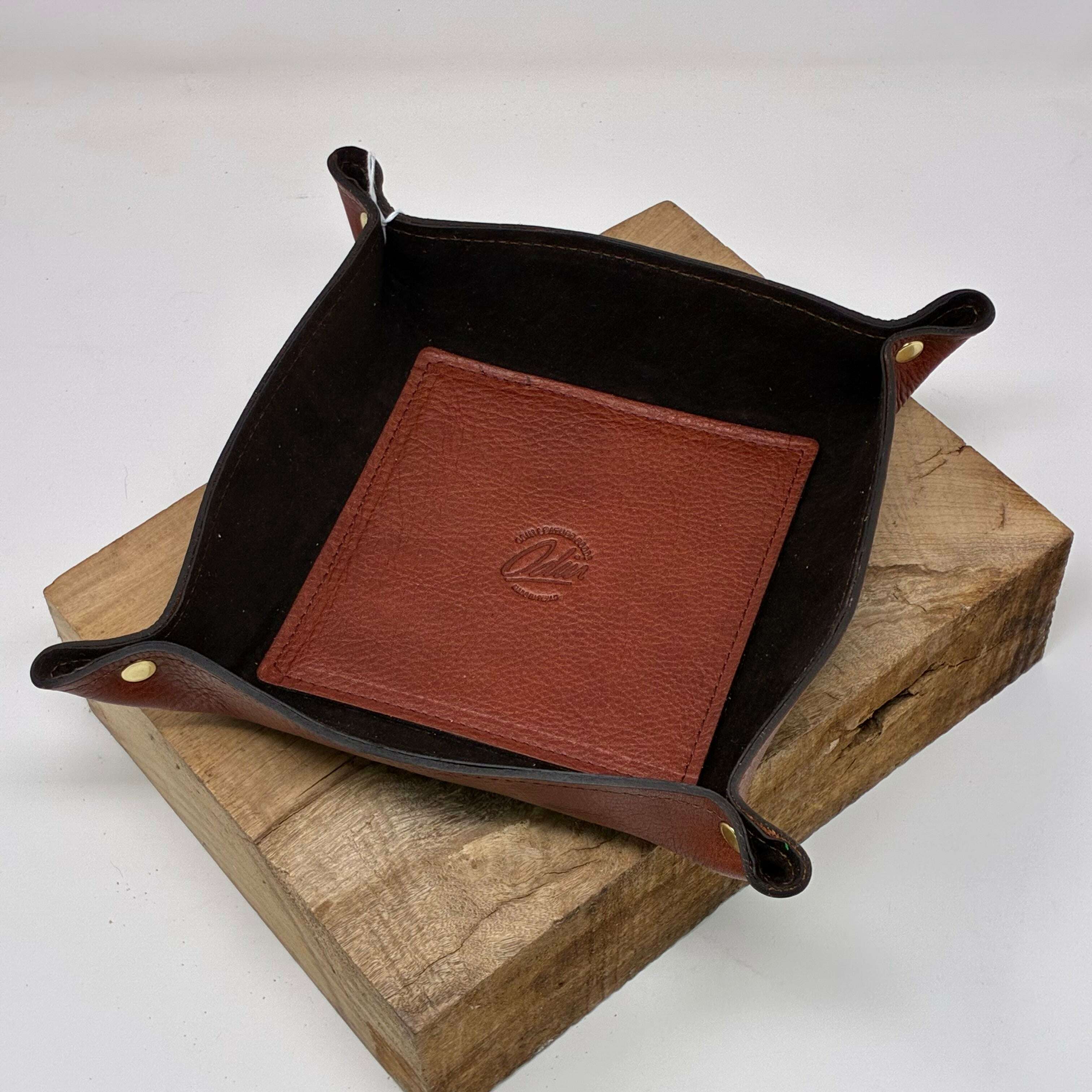 Deluxe Leather Valet Tray – Small / Pitbull: Lifestyle. Odin Leather Goods available at Odin Leather Goods