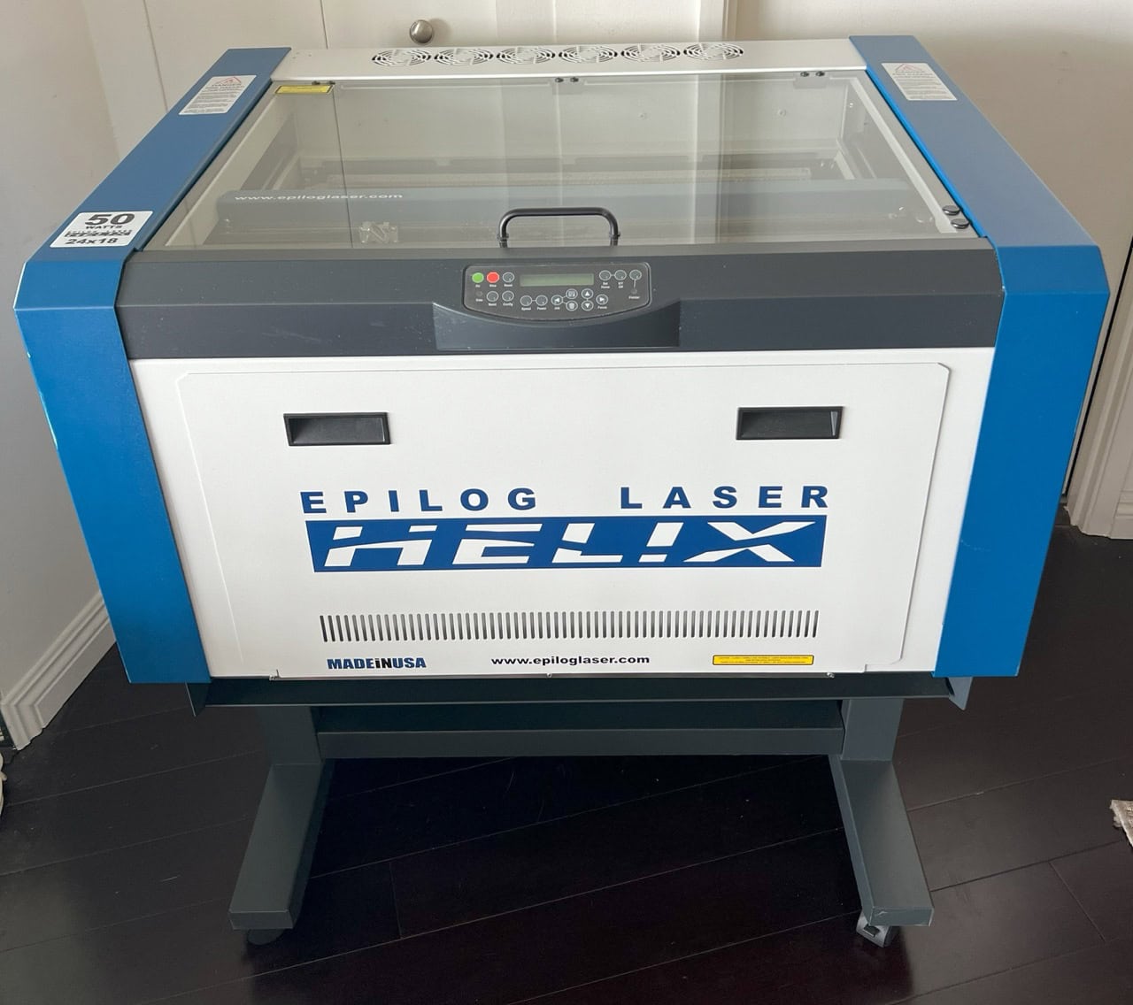Epilog Helix 24x18 50W Laser Engraver w/ Rotary, Air Compressor and Exhaust Blower