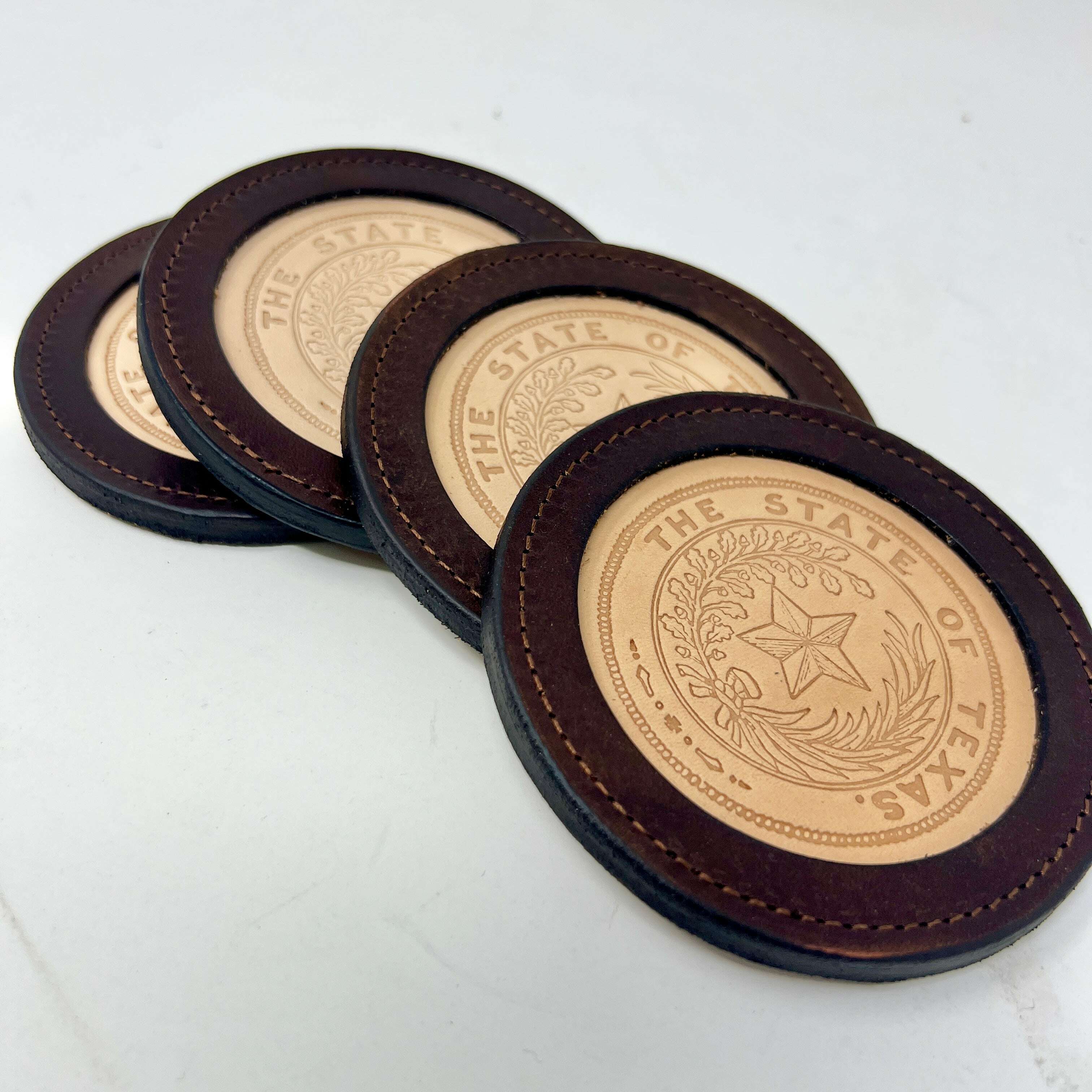 Leather Coasters – Deluxe / State Seal: Homegoods. Odin Leather Goods available at Odin Leather Goods