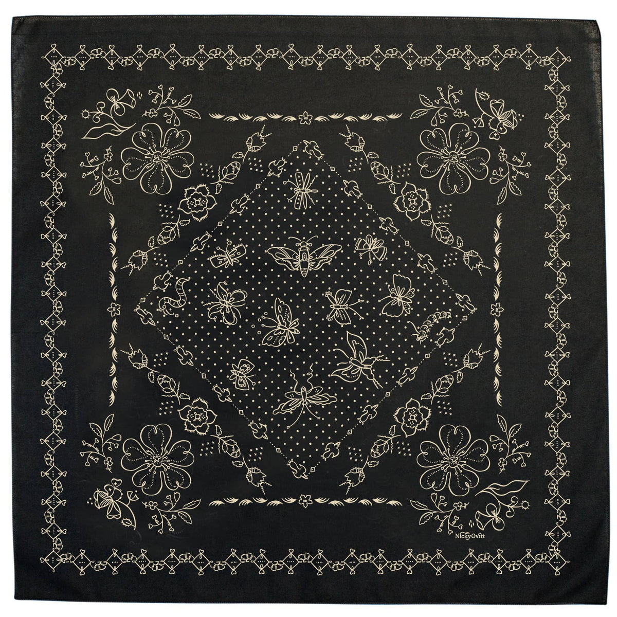 Glorieta Black Vintage-Inspired Biker Bandana (22-Inch / Cotton)