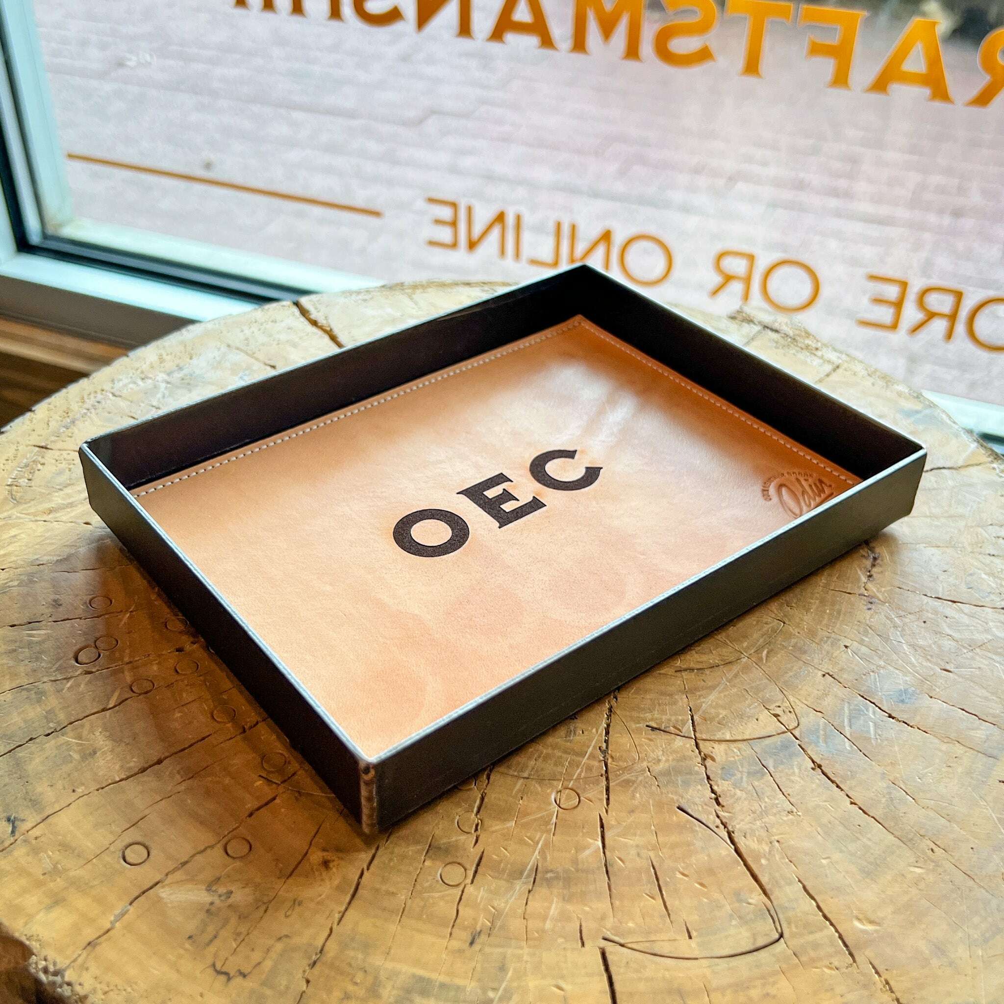Leather & Steel Valet Tray w/ Personalized Monogram