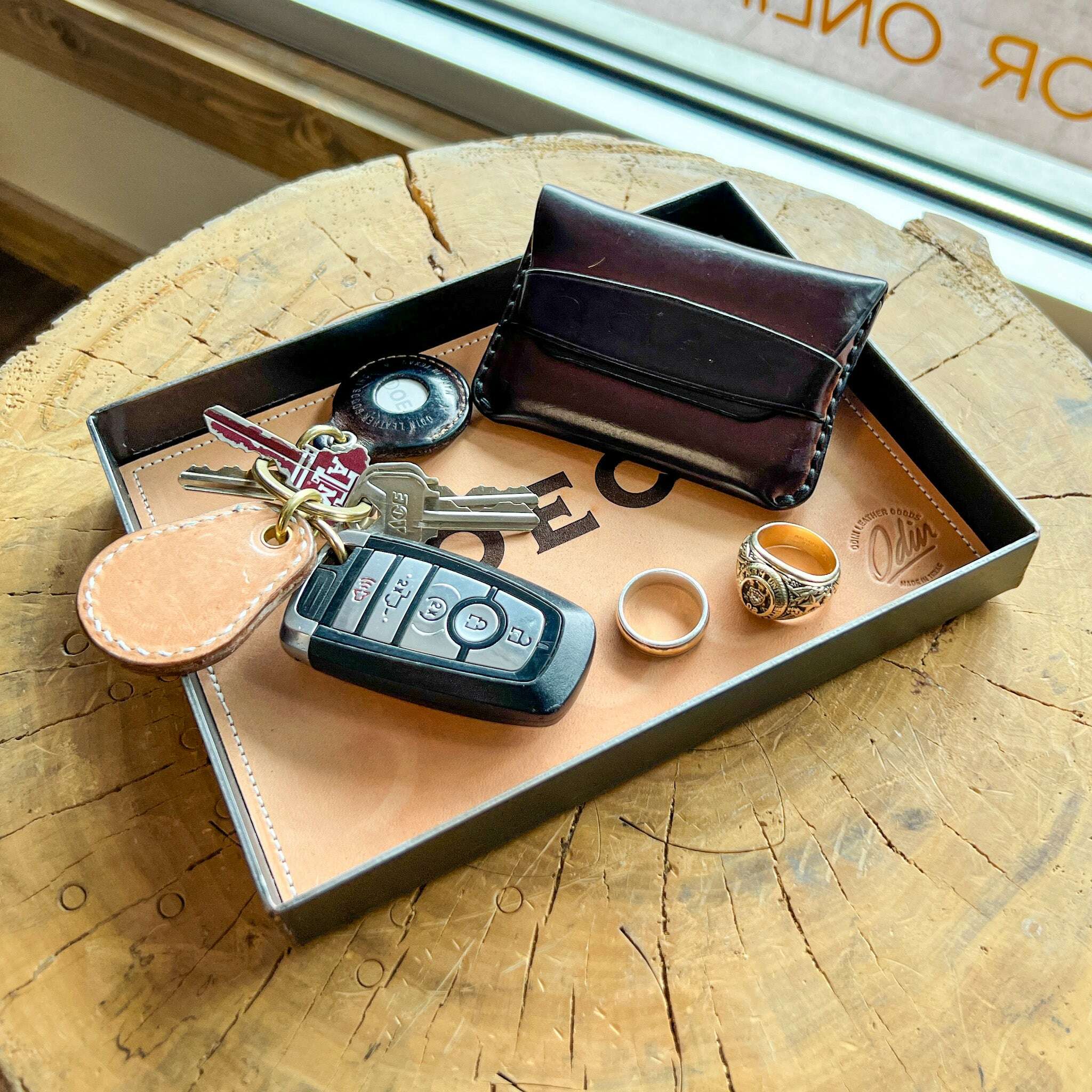 Leather & Steel Valet Tray w/ Personalized Monogram