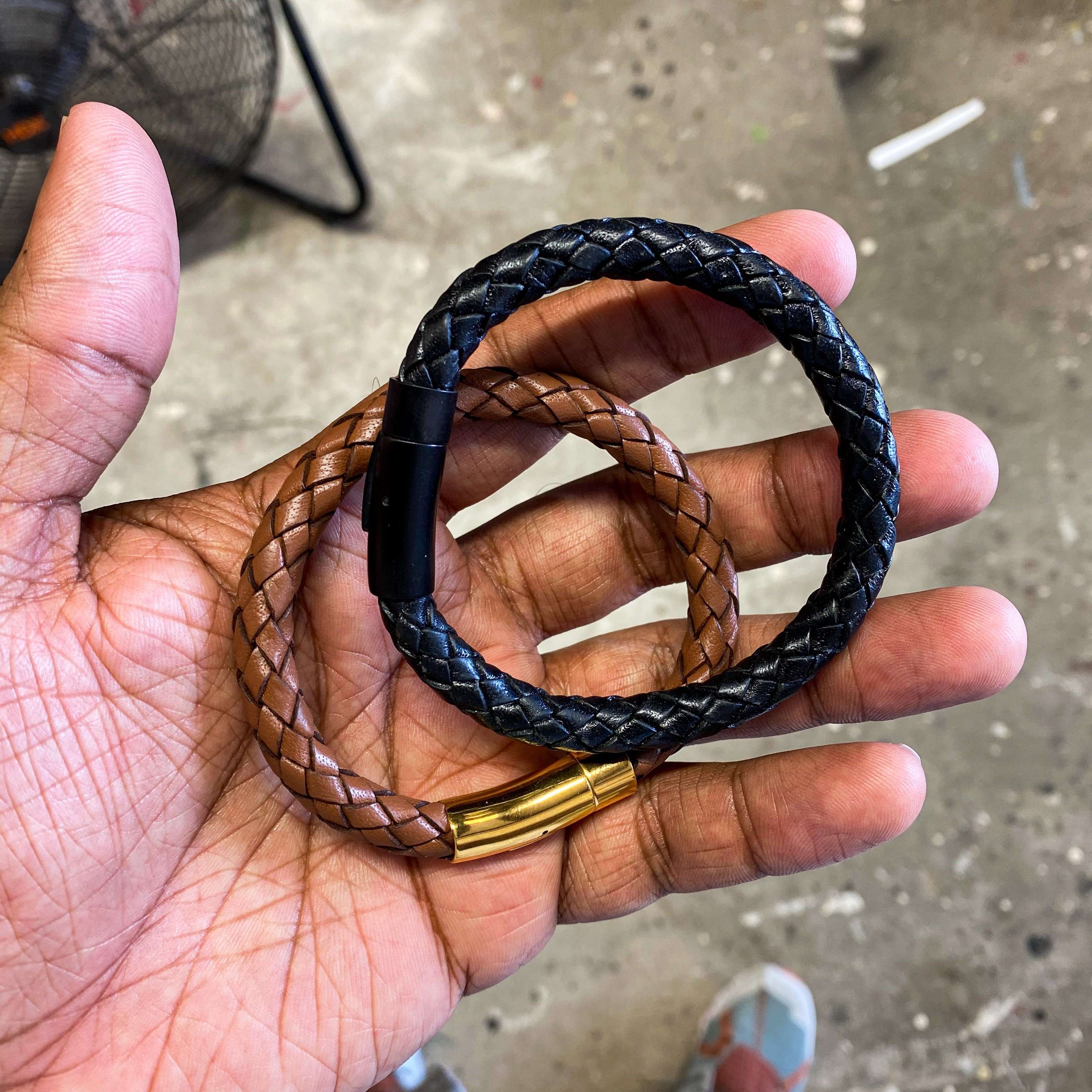 Gold and Brown Leather Loop Bracelet