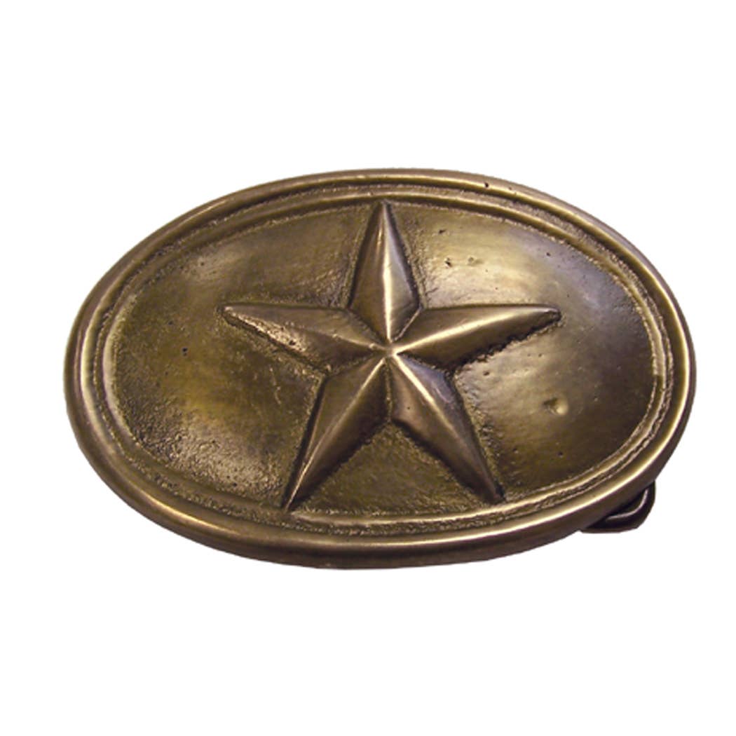 Texas Star Solid Brass Belt Buckle for Pants, Jeans, 3-1/2"