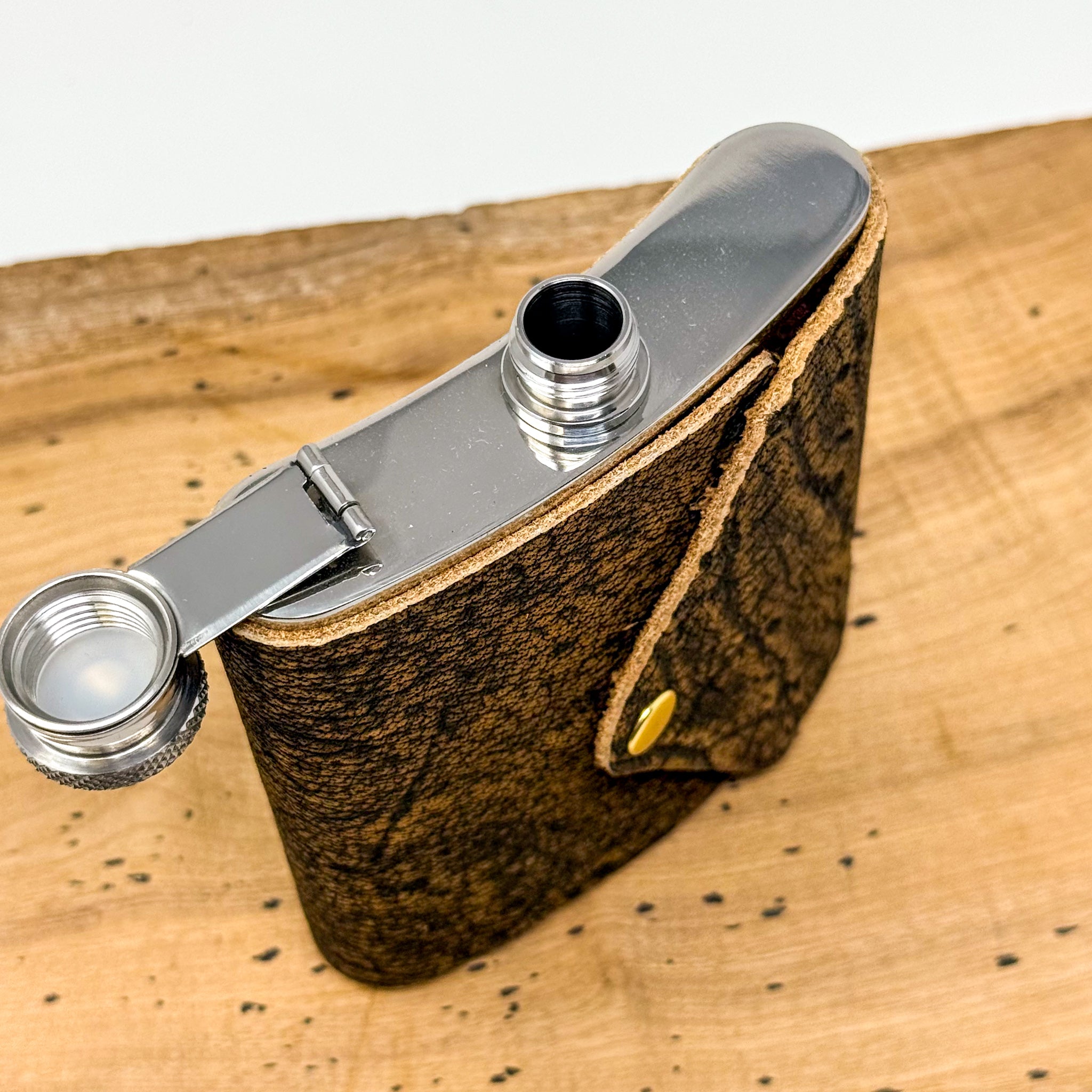 Stainless Steel Flask w/ Wildebeest Hide Wrap