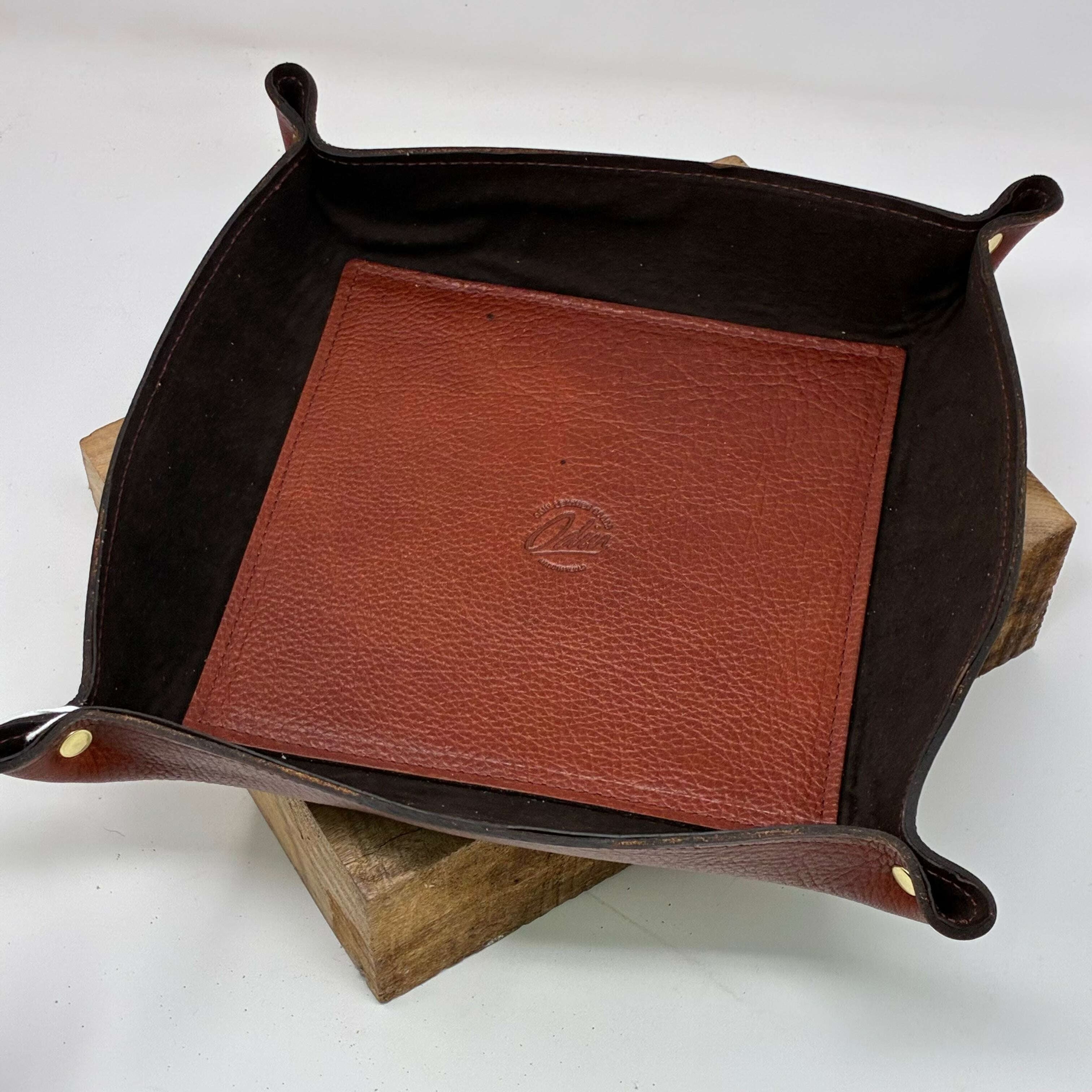 Deluxe Leather Valet Tray – Large / Pitbull: Lifestyle. Odin Leather Goods available at Odin Leather Goods