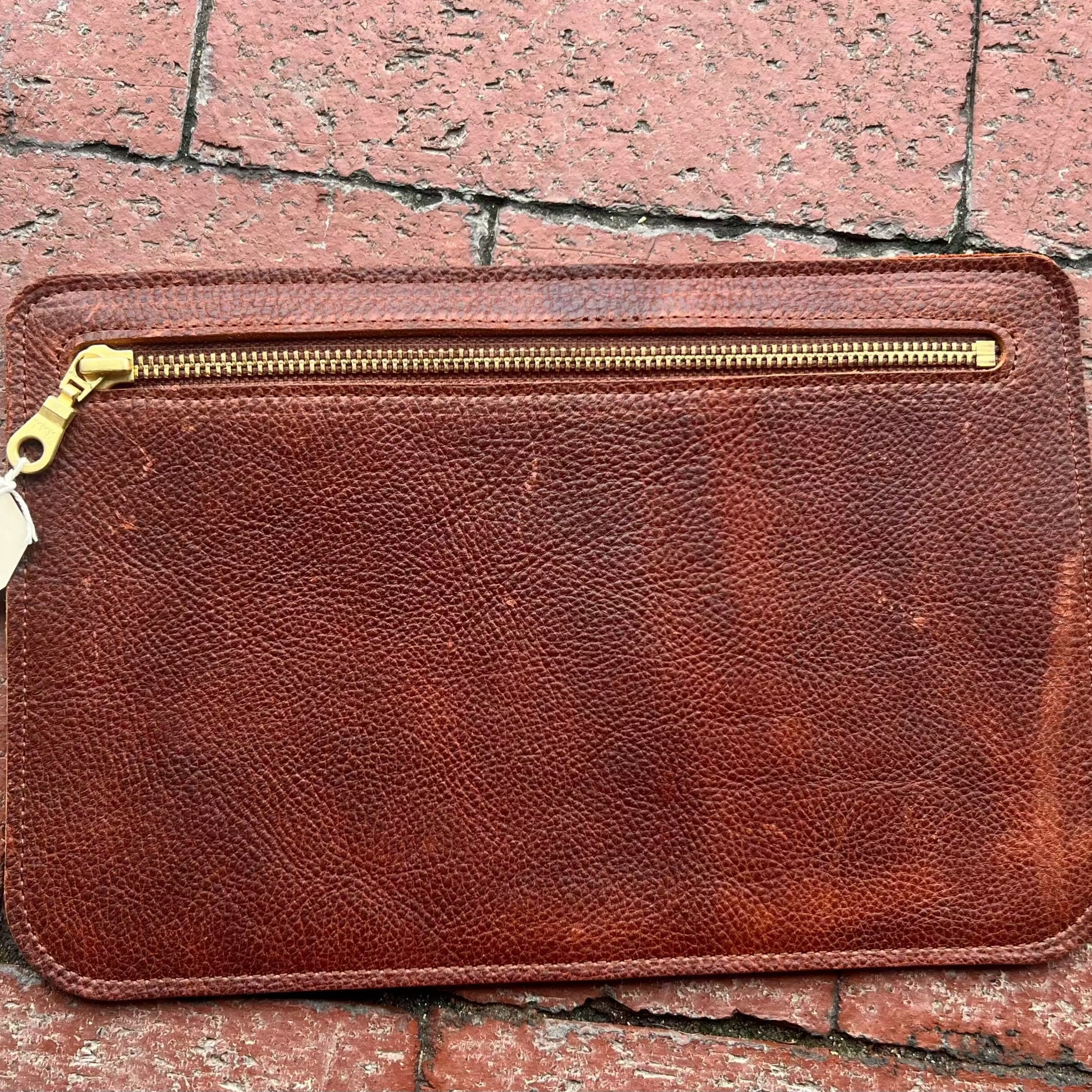 Zipper Bag - King Ranch / Cognac King Ranch (ALR / CT) / Large Pouch: 10.5" x 7": Bag. Odin Leather Goods available at Odin Leather Goods