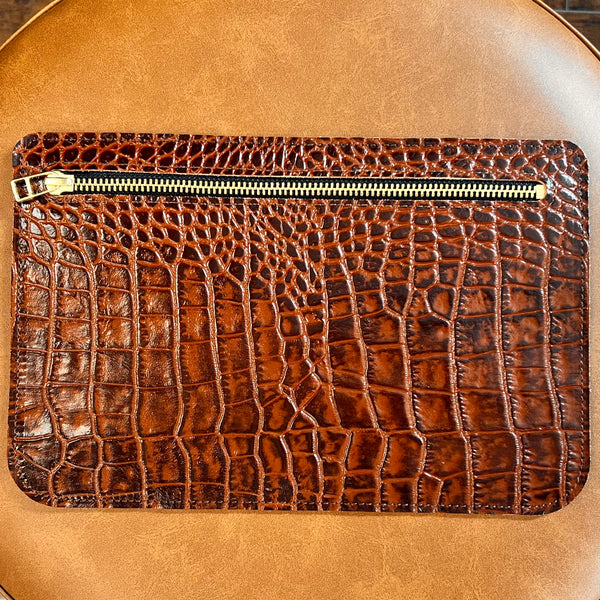 Zipper Bag /  Embossed Brown Gator