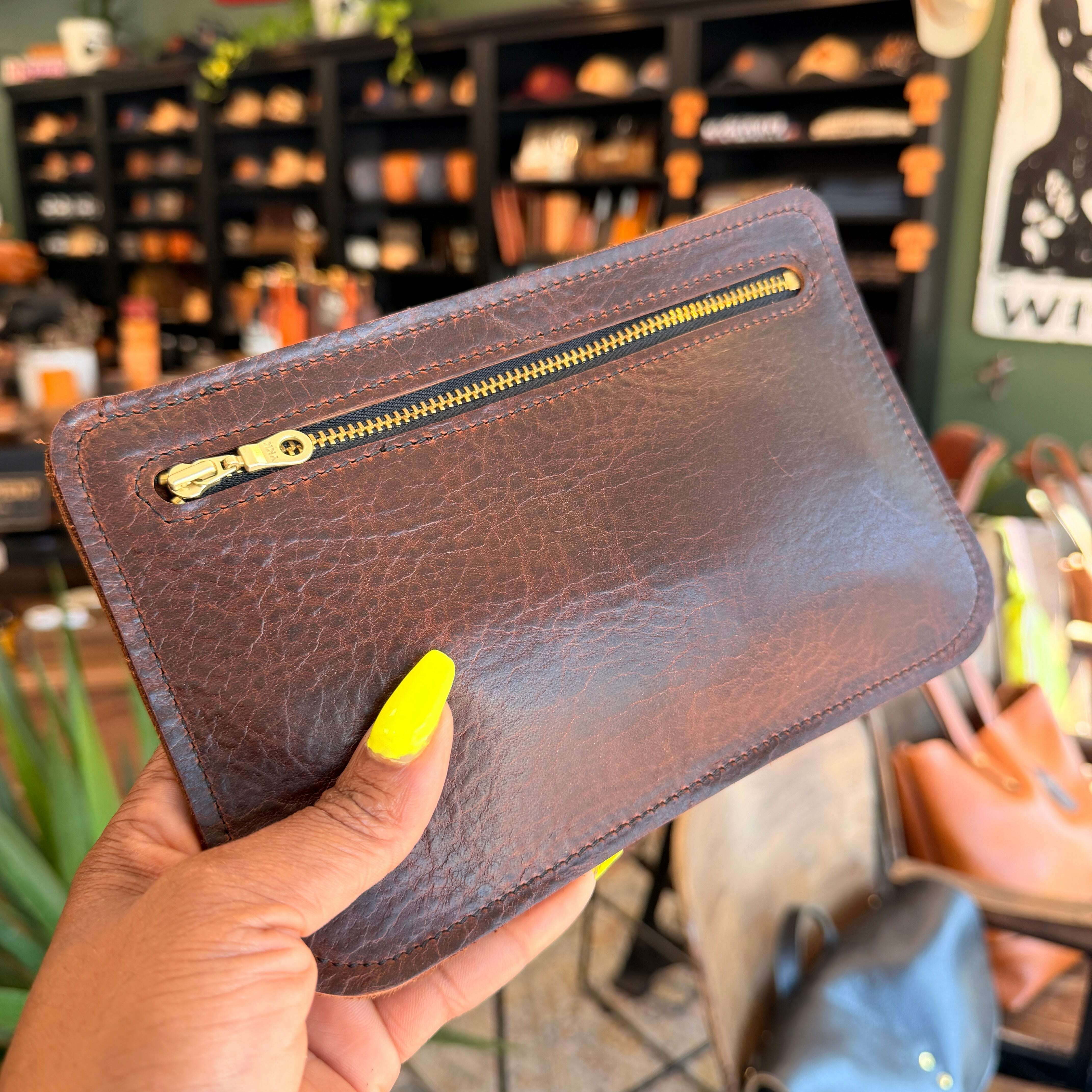 Zipper Bag - King Ranch / Brown King Ranch (ALR / CT) / Large Pouch: 10.5" x 7": Bag. Odin Leather Goods available at Odin Leather Goods