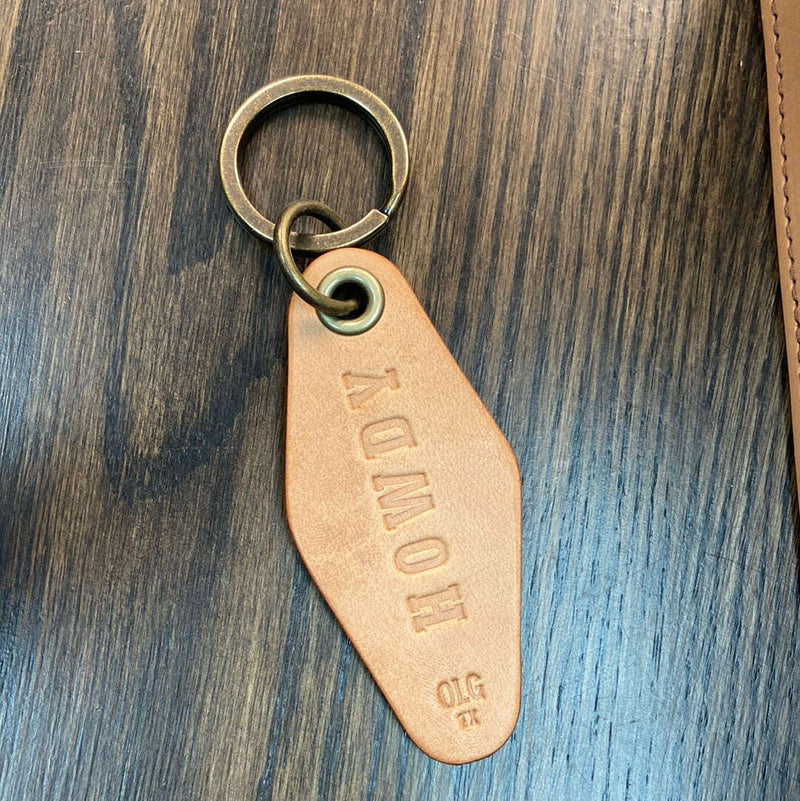 Caliber Leather Company Spring Mount - Japanese Fish Hook Personalized Horween Leather Keychain Brass Plate / English Tan