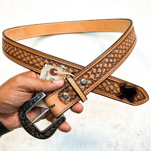 Western Tooled Belt No. 10 - Scales w/ Texas / Size 43"