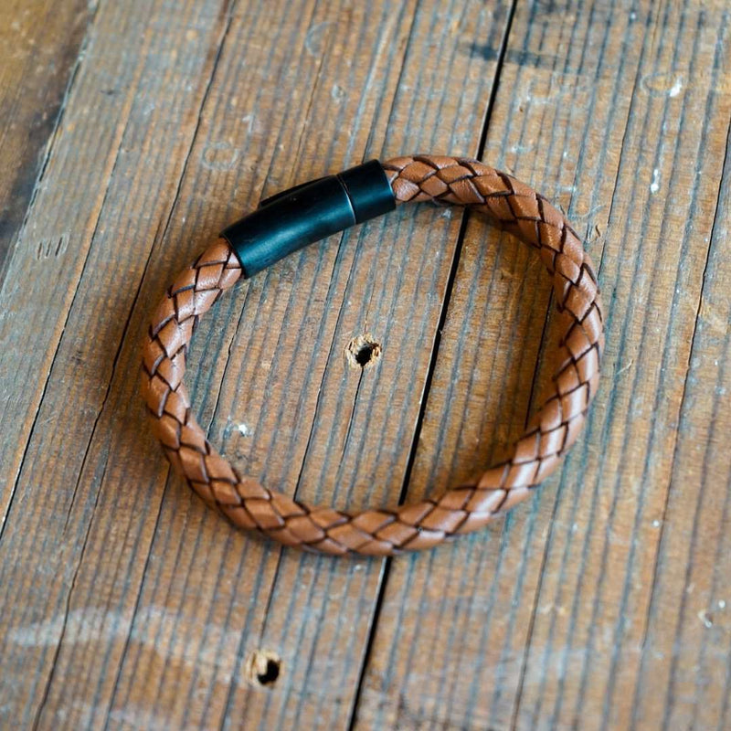 Torino Leather Bracelet with Braided Insert Brown - Sherman Brothers Inc