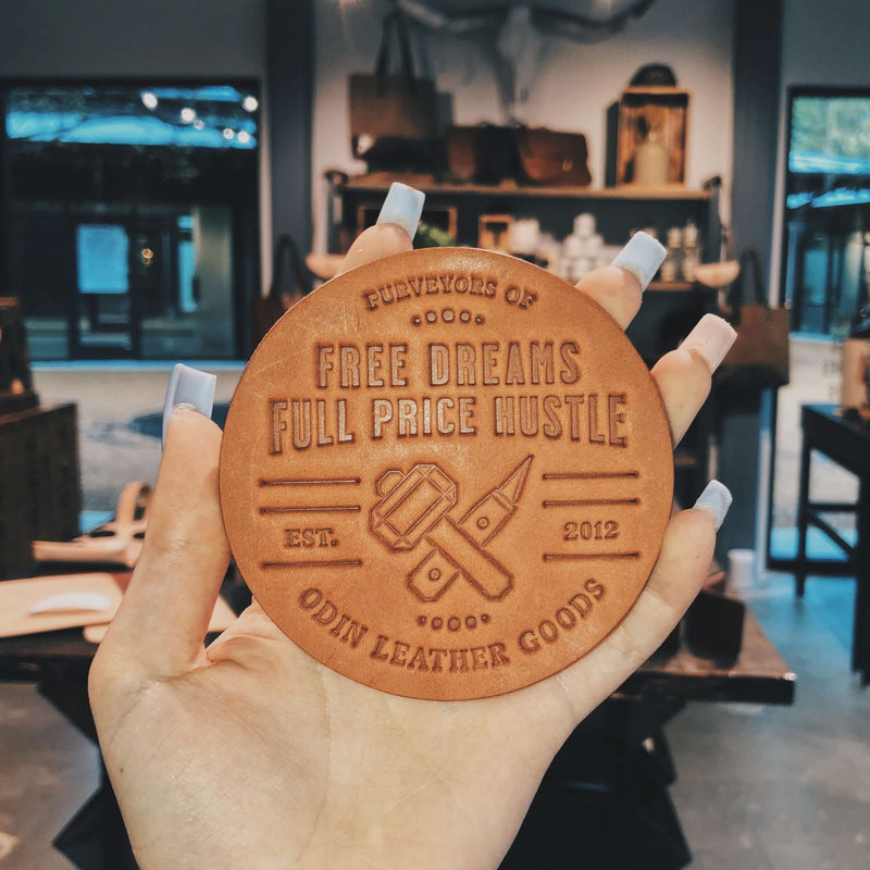 Leather Coasters - Purveyors of Dreams & Hustle (Set of 4) - Odin Leather Goods